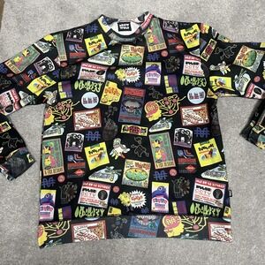 Meow Wolf Sweatshirt Mens Small Black Allover Graphic‎ Crewneck Fleece Pullover